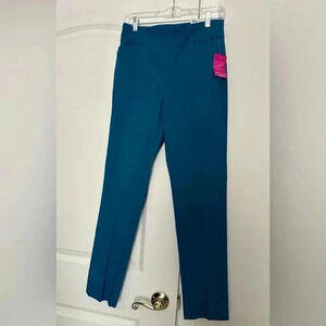 Kim Rogers teal peacock millennium pants. Pull on with tummy control. New.